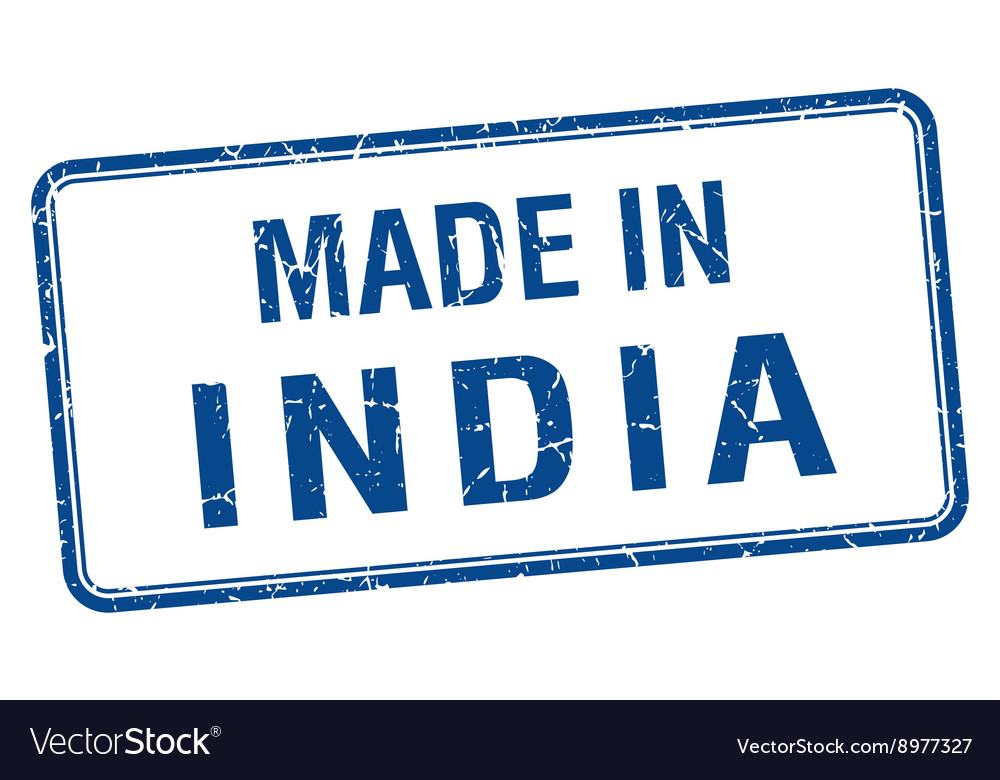 Made in india blue square isolated stamp Vector Image