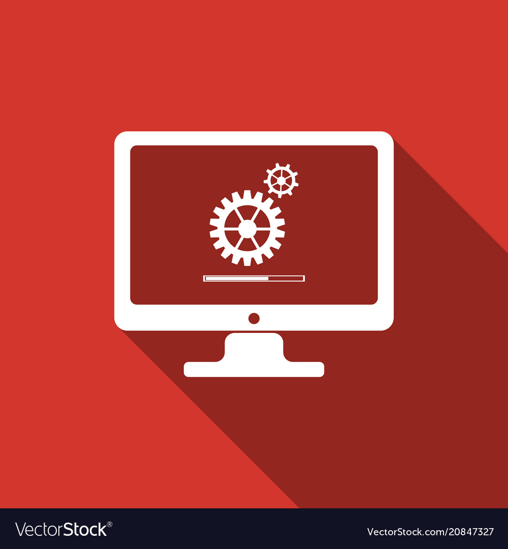 Monitor update process with gearbox progress icon vector image Monitor update process with gearbox progress icon