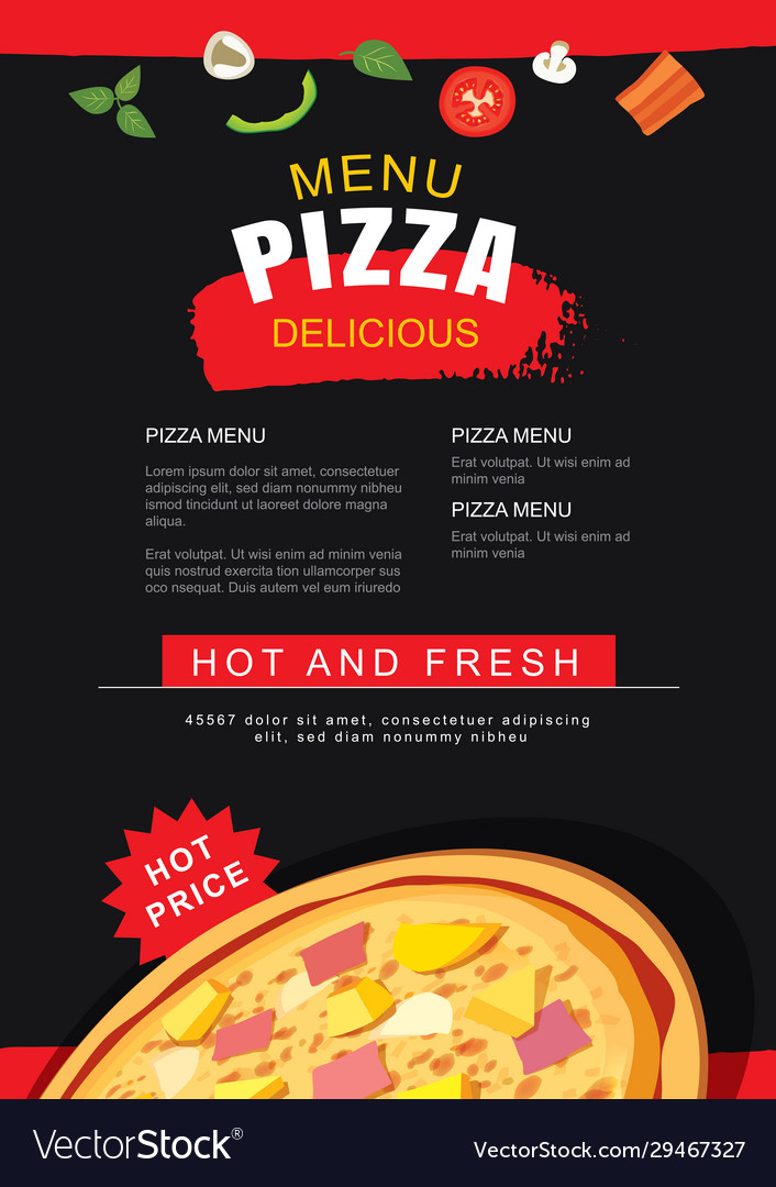 Pizza menu template for restaurant and cafe Vector Image