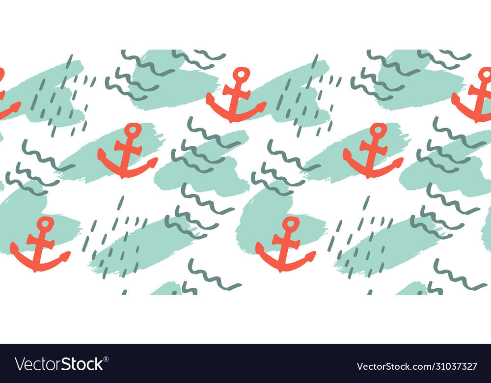 Seamless pattern with hand drawn anchor