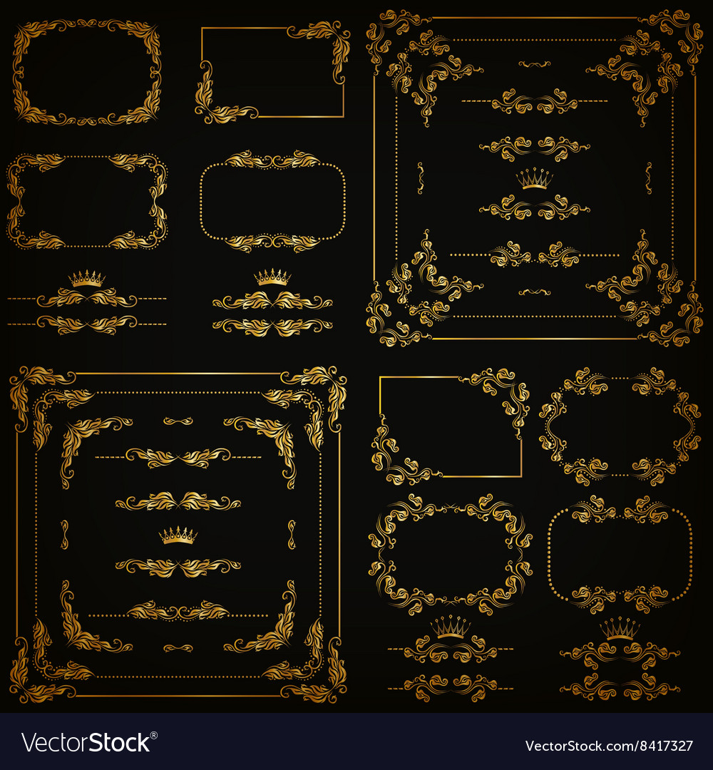 Set of gold decorative borders frame