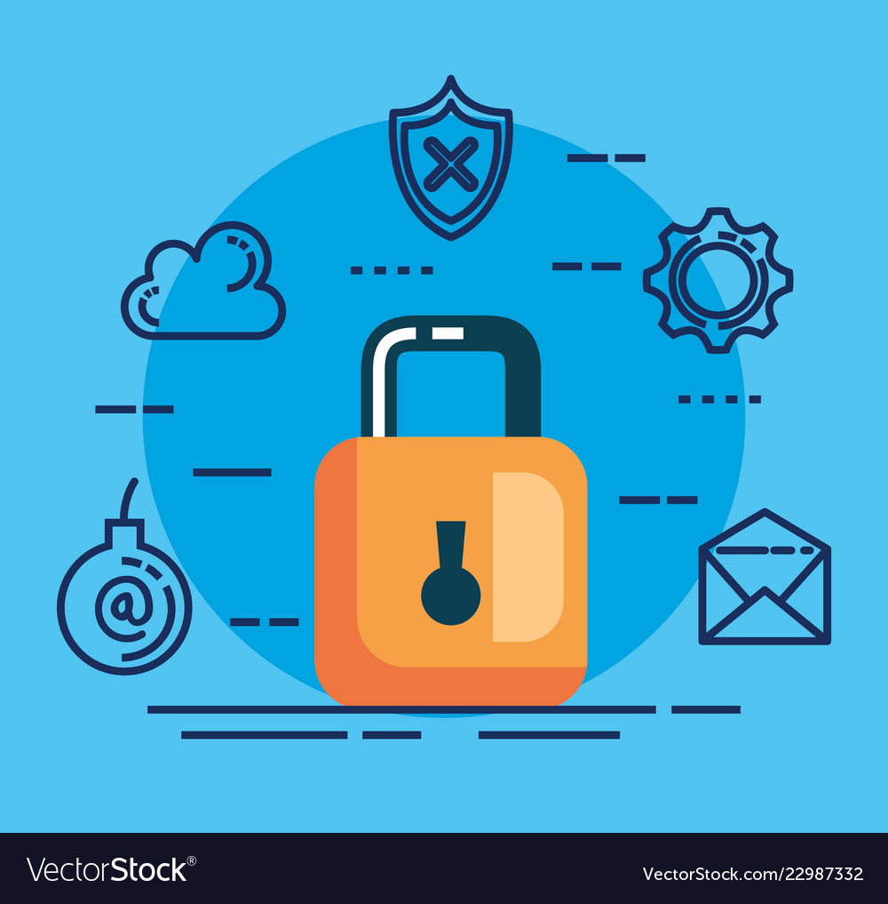 Data center security with padlock vector image Data center security with padlock