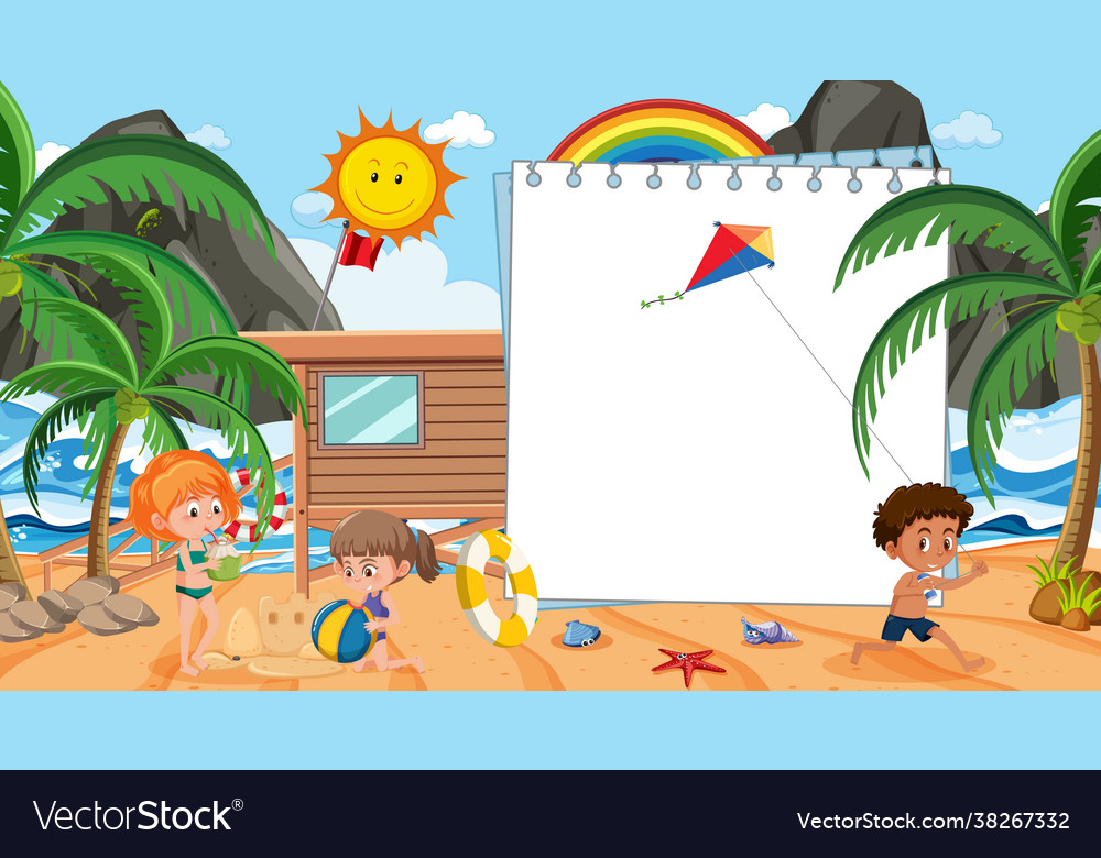 Empty banner template with kids on vacation