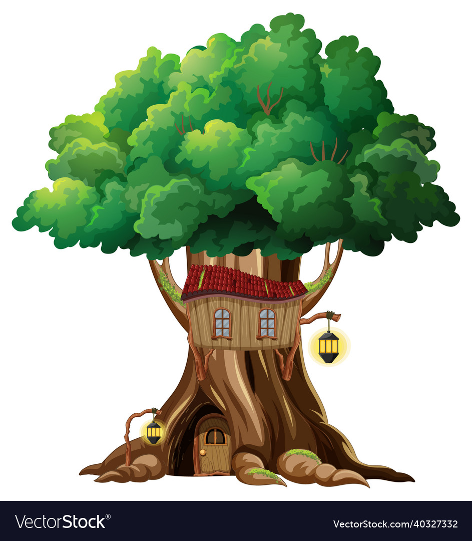 Fantasy Tree House Inside Trunk On White Vector Image