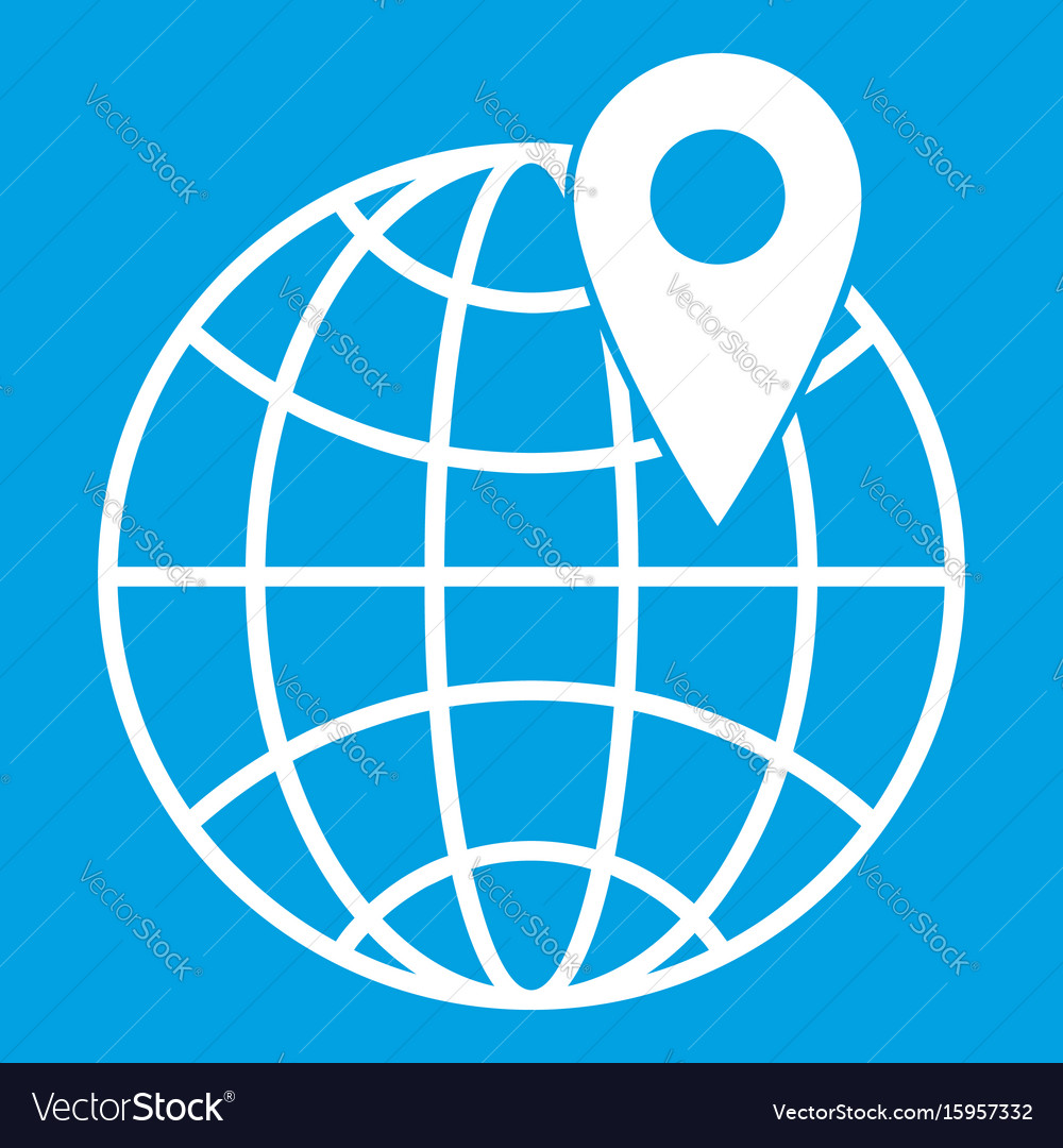 Globe with pin icon white Royalty Free Vector Image