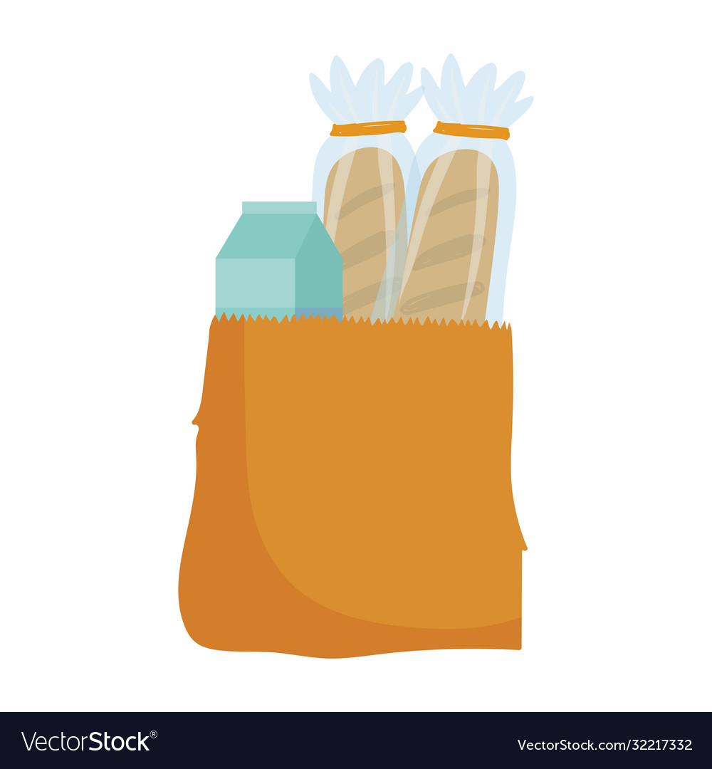 Grocery food bread and juice box isolated icon