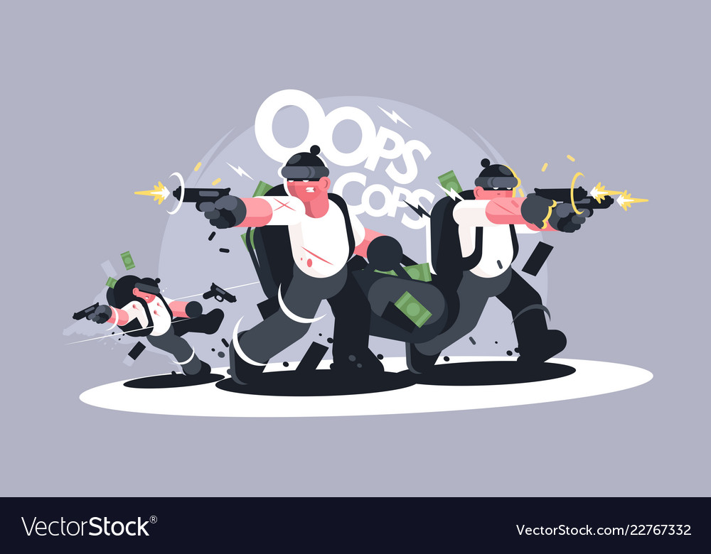 Group of robbers in masks with weapons Royalty Free Vector