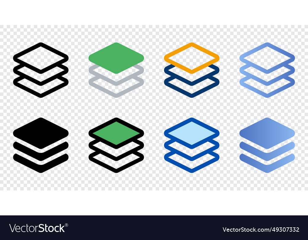 Layers icons in different style vector image Layers icons in different style