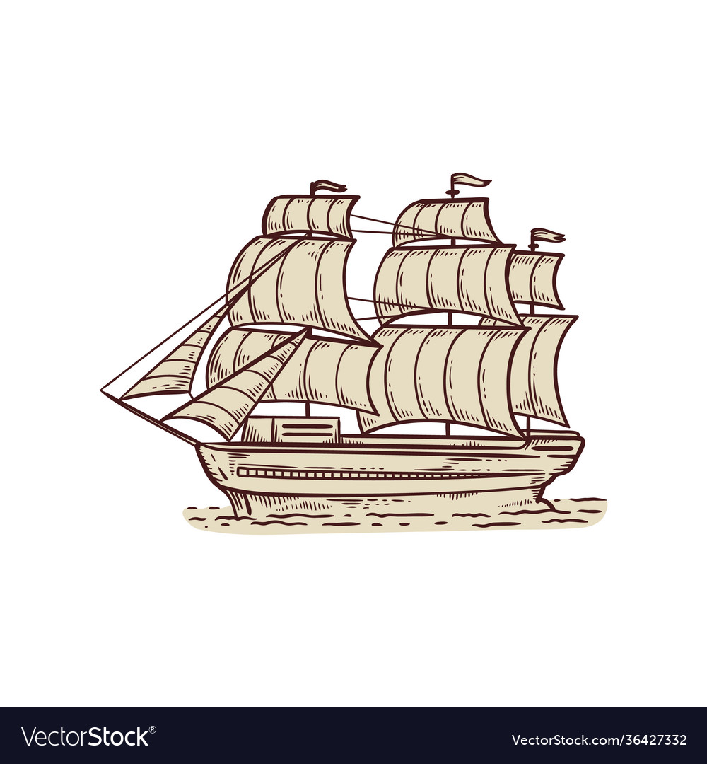 Old Sea Sail Ship For Transportation Treasure Vector Image