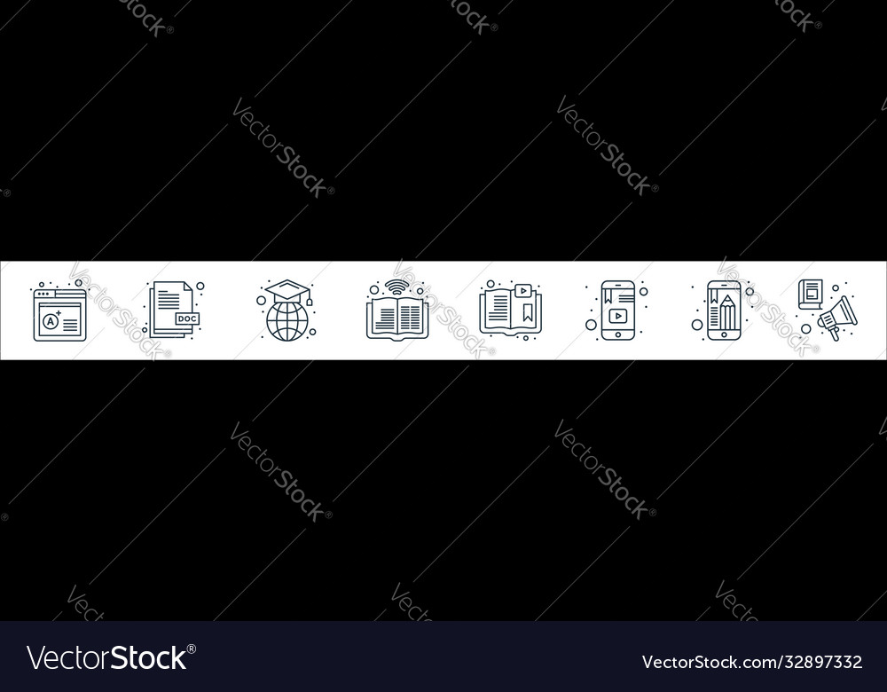 Online learning line icons linear set quality vector image Online learning line icons linear set quality