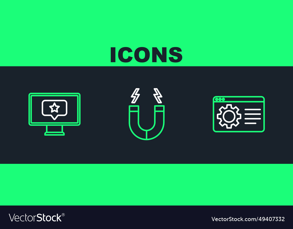 Set line browser setting monitor with star vector image Set line browser setting monitor with star