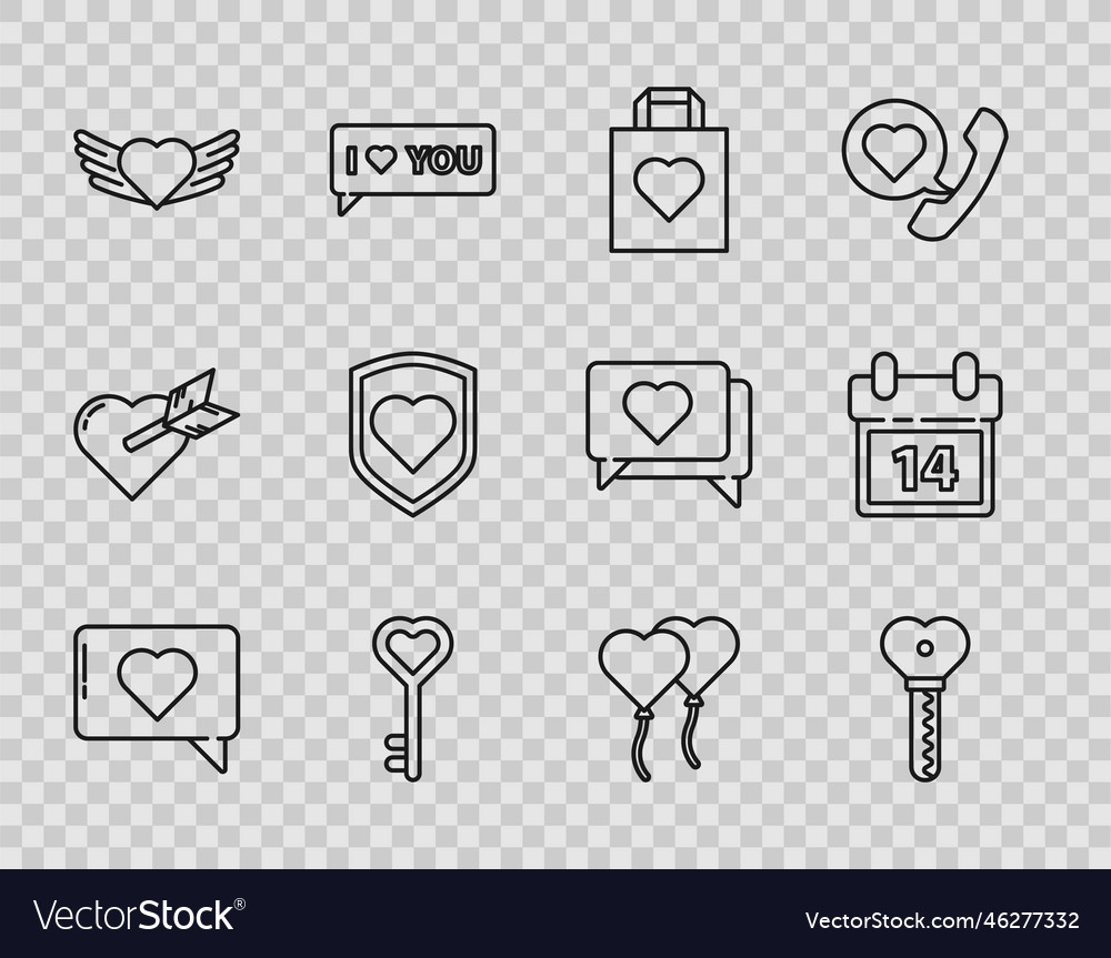 Set line like and heart key in shape shopping