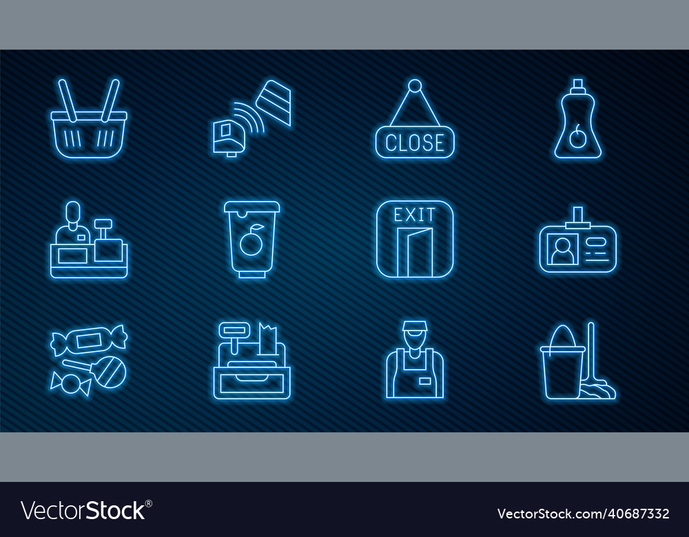 Set line mop and bucket identification badge Vector Image