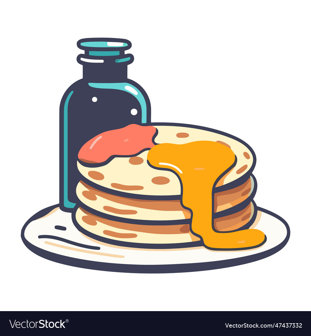 Stack of homemade pancakes with syrup Royalty Free Vector