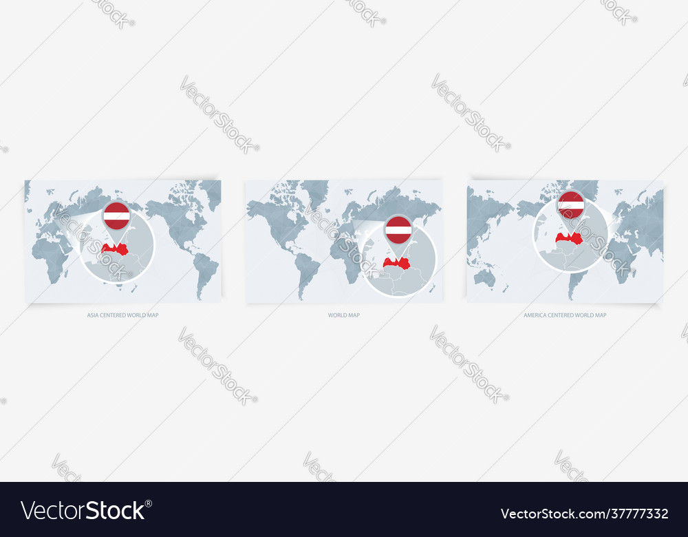 Three versions world map with enlarged