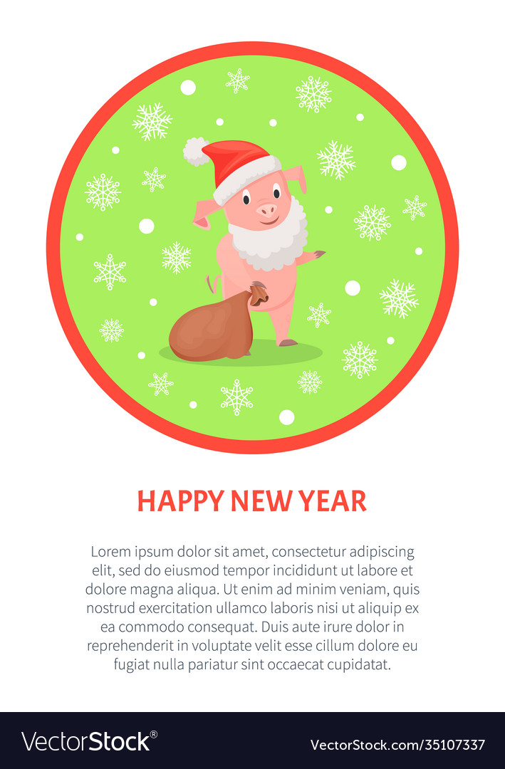 Happy new year poster pig in santa claus beard