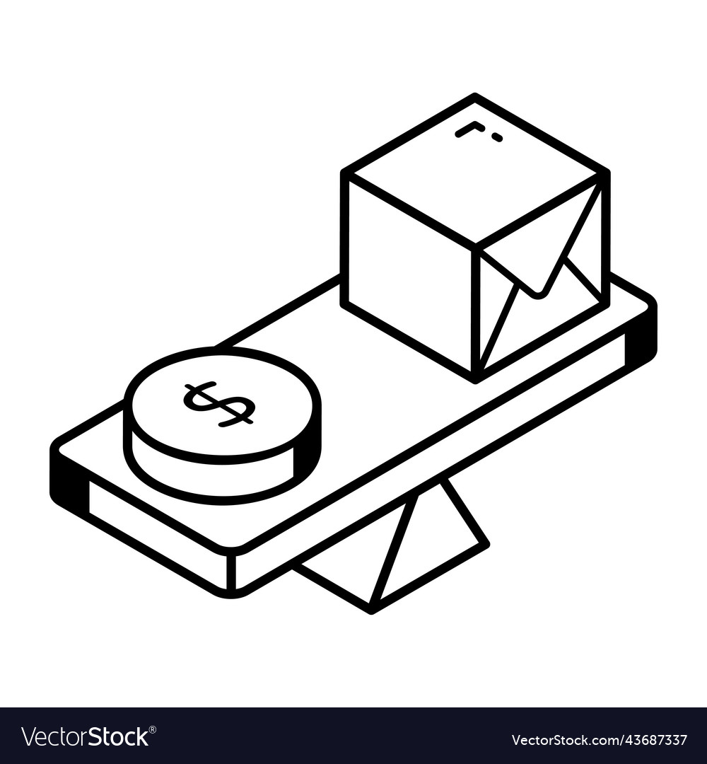 Paket und Geld auf der Waage lineare Symbol o