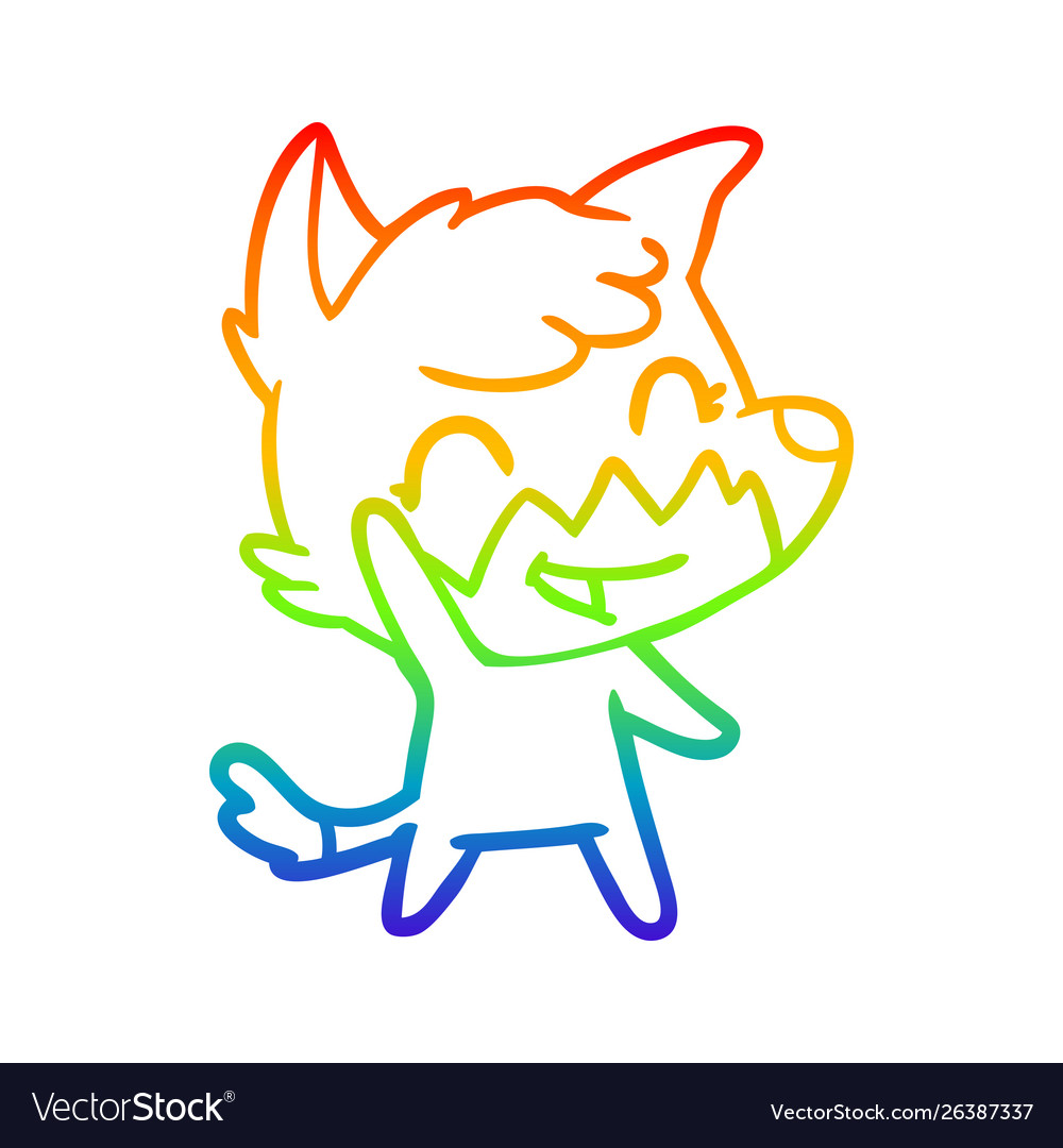 Rainbow gradient line drawing happy cartoon fox Vector Image