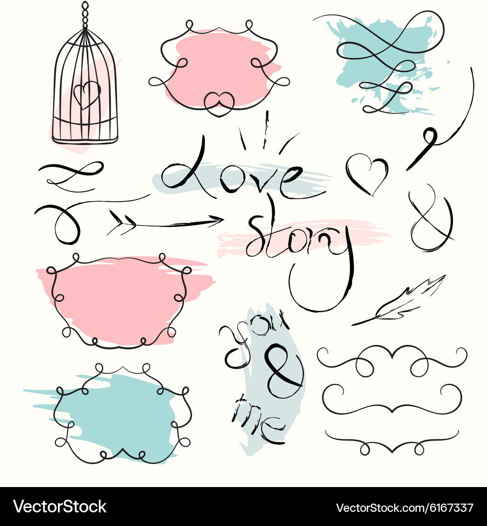 Romantic set hand drawn elements Royalty Free Vector Image