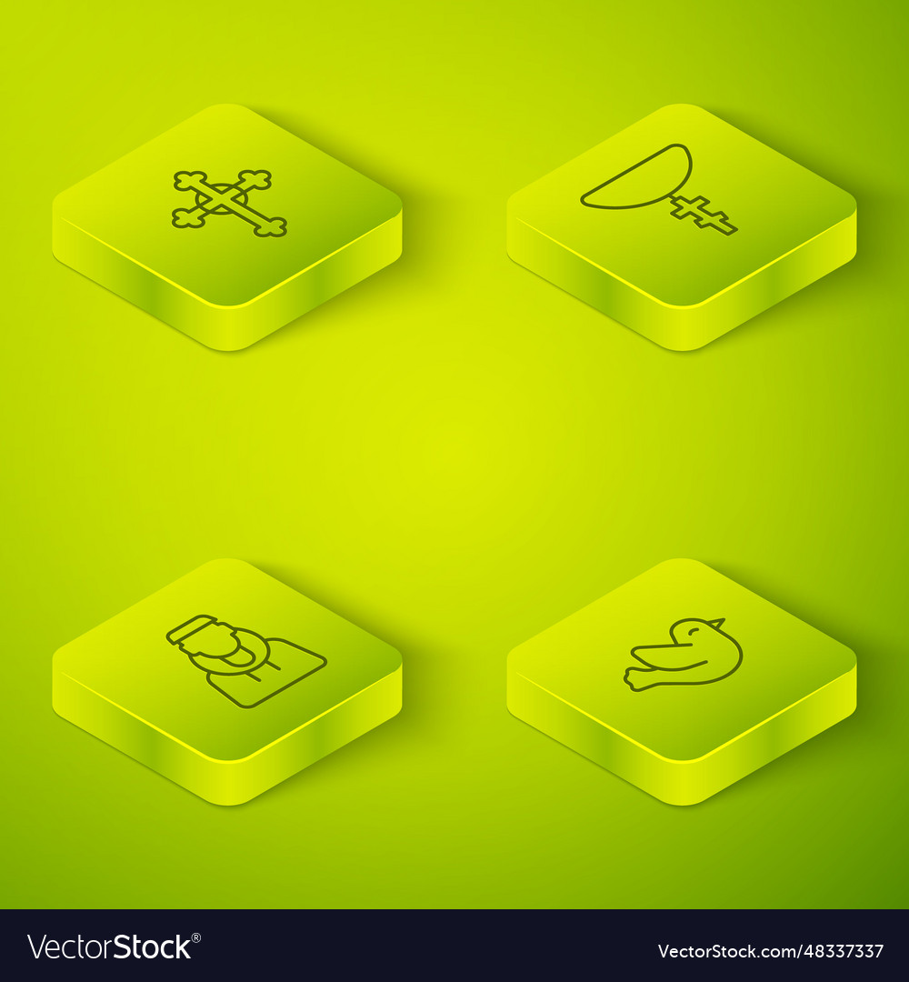 Set isometric line christian cross on chain monk Vector Image Set isometric line christian cross on chain monk
