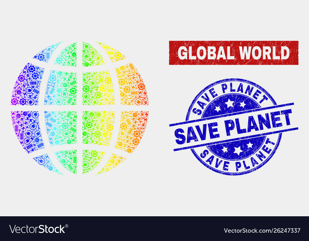 Spectrum assembly planet globe and scratched save vector image Spectrum assembly planet globe and scratched save
