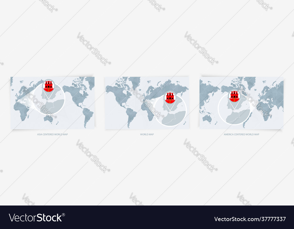 Three versions world map with enlarged vector image Three versions world map with enlarged