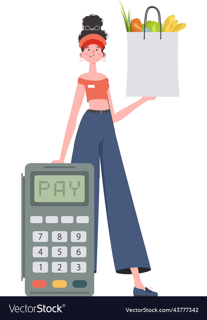 A woman is holding bag of food home delivery vector image A woman is holding bag of food home delivery
