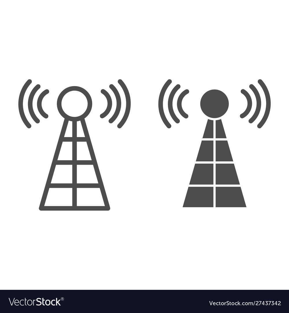 Antenna with signals line and glyph icon radio