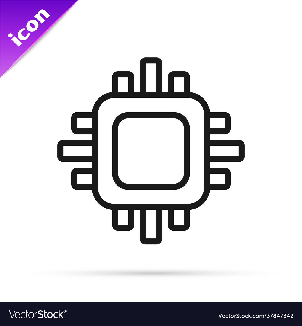 Black line computer processor with microcircuits Vector Image Black line computer processor with microcircuits