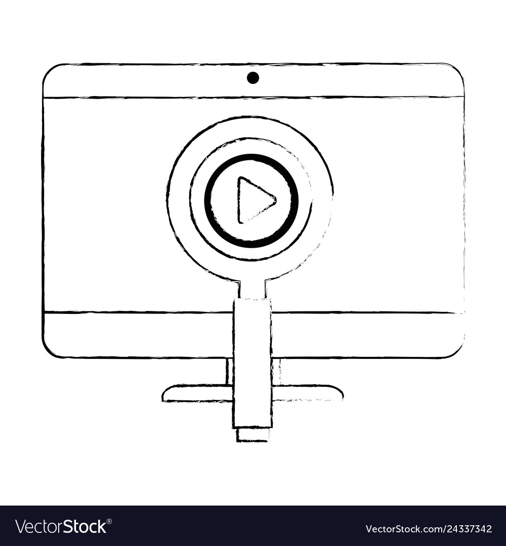Computer desktop with magnifying glass vector image Computer desktop with magnifying glass