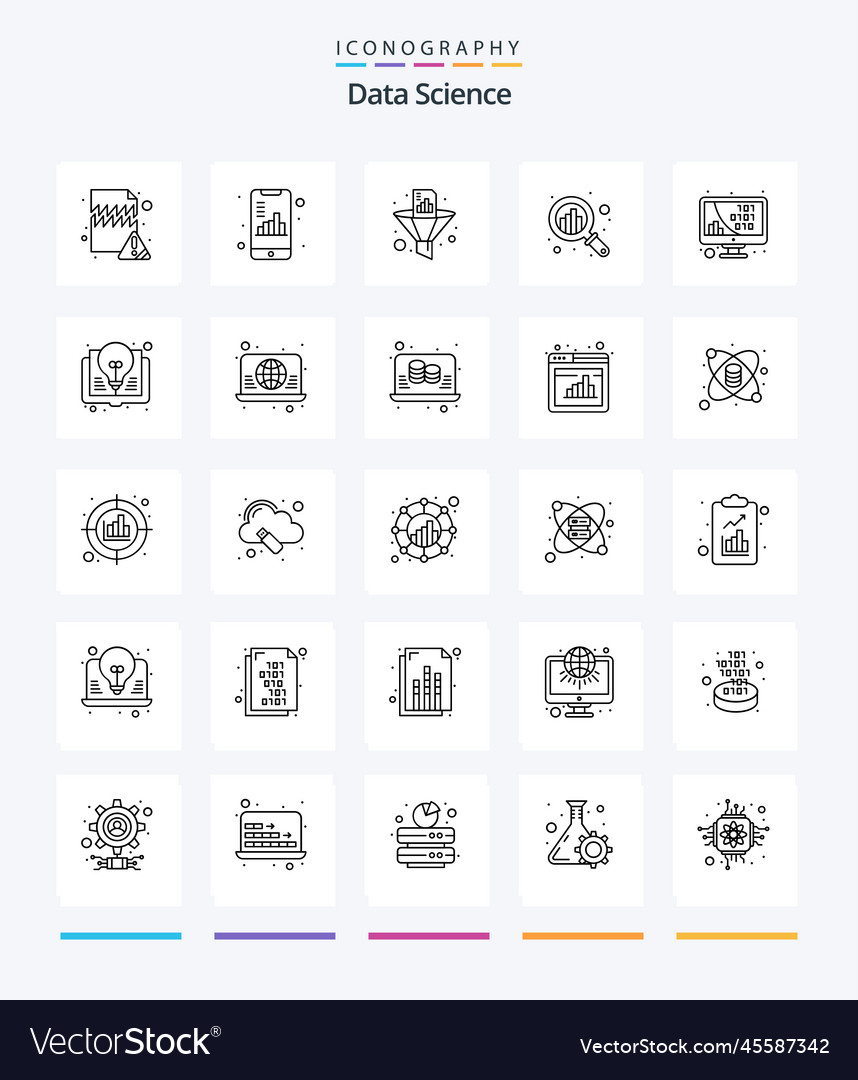 Creative data science 25 outline icon pack Vector Image