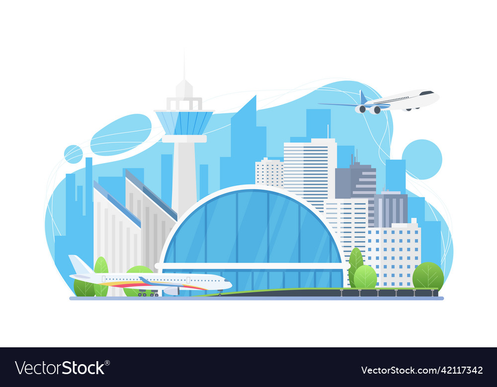 Modern international airport building complex