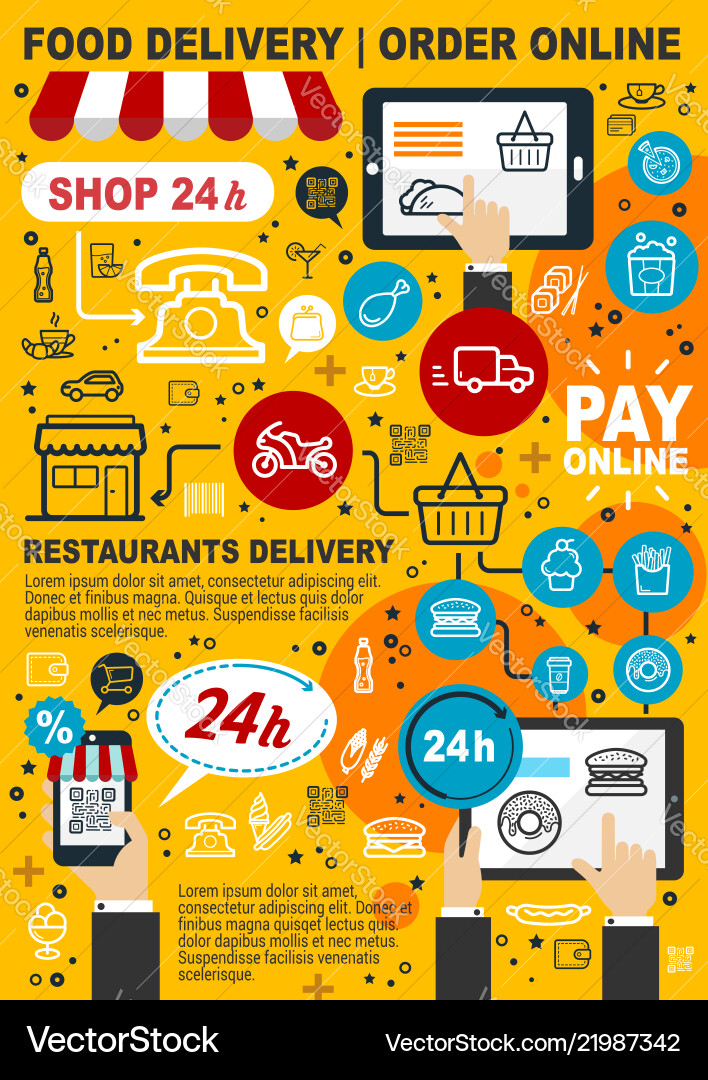 Online delivery service food and drinks Royalty Free Vector