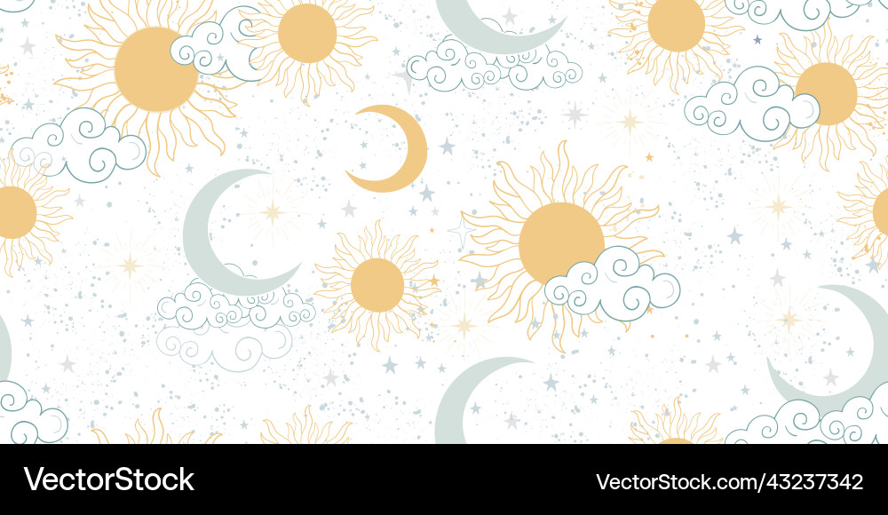 Pastel pattern with moon sun clouds flat Vector Image