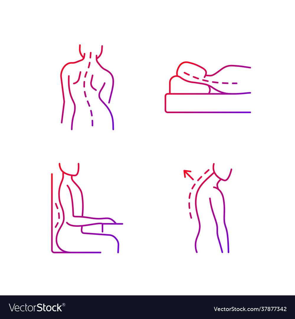 Poor posture problems gradient linear icons set vector image Poor posture problems gradient linear icons set