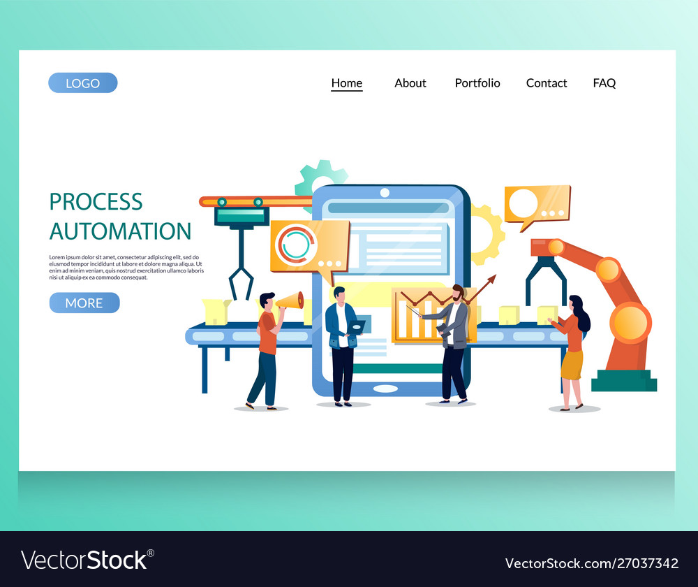 Process automation website landing page Royalty Free Vector