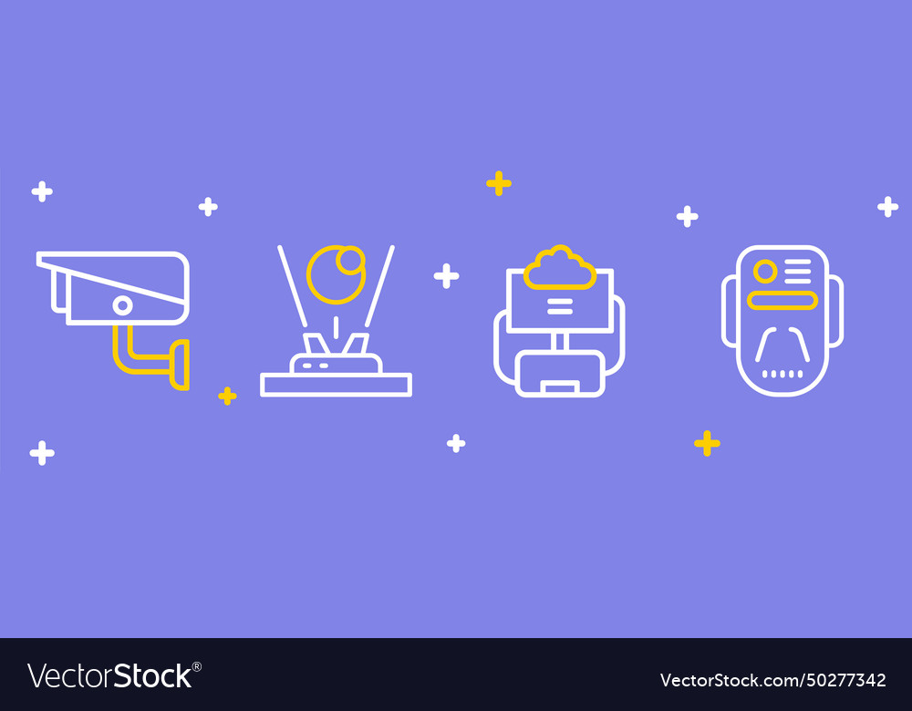 Set line artificial intelligence robot cloud vector image Set line artificial intelligence robot cloud