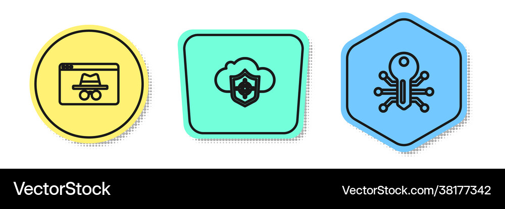 Set line browser incognito window cloud Royalty Free Vector