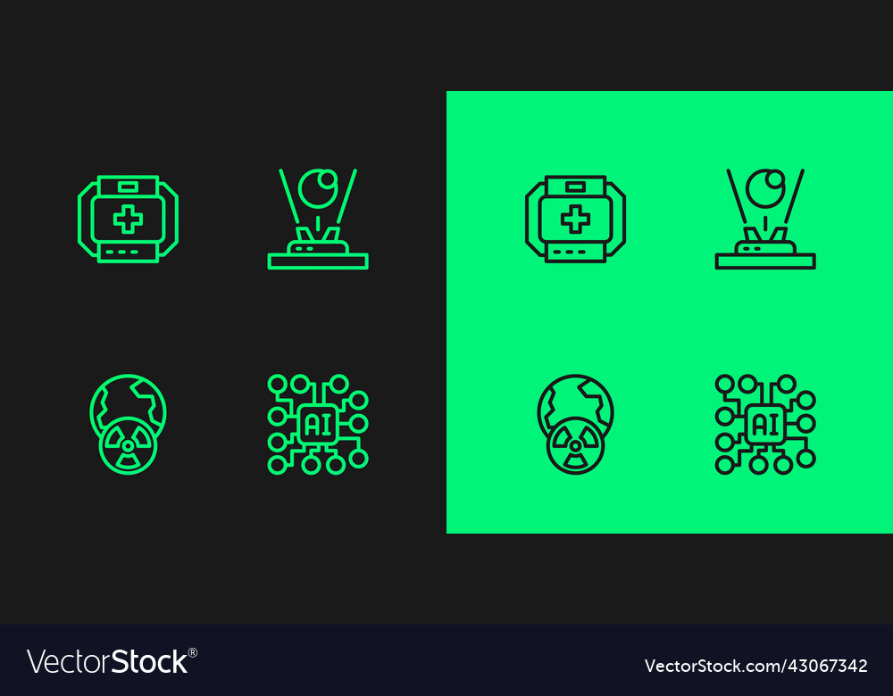 Set line neural network planet earth vector image Set line neural network planet earth