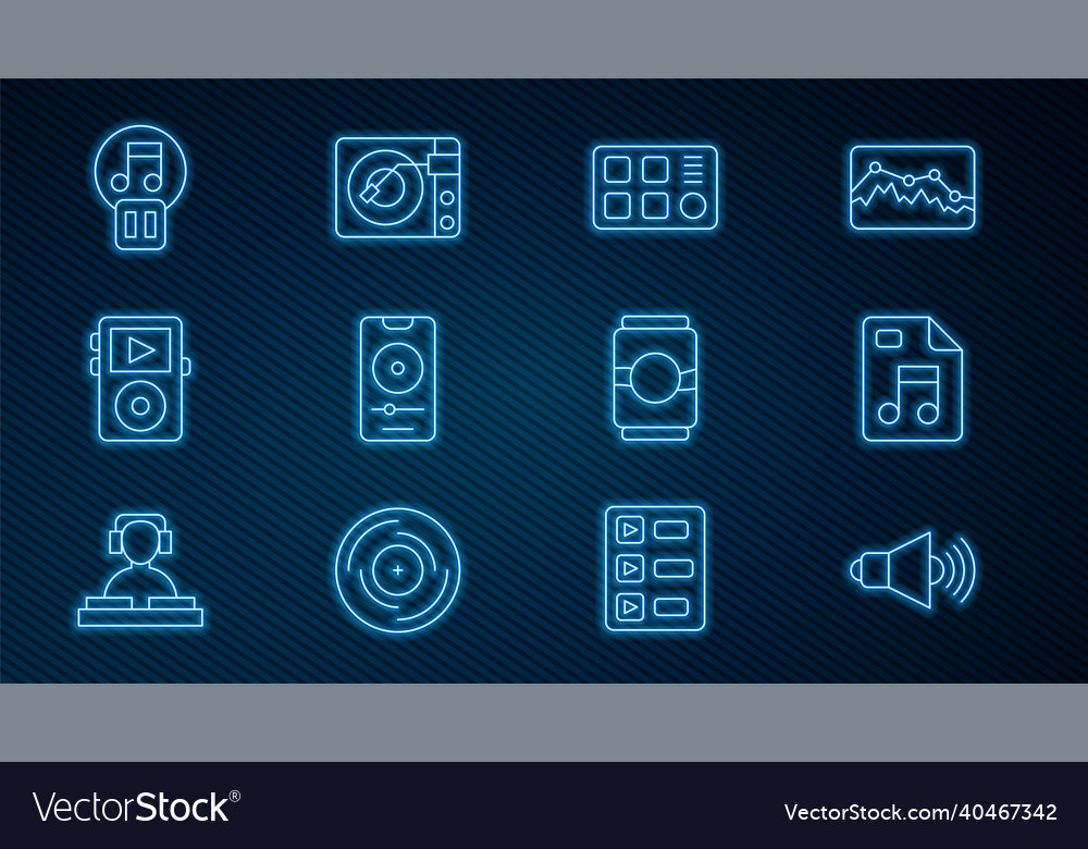 Set line speaker volume mp3 file document drum vector image Set line speaker volume mp3 file document drum