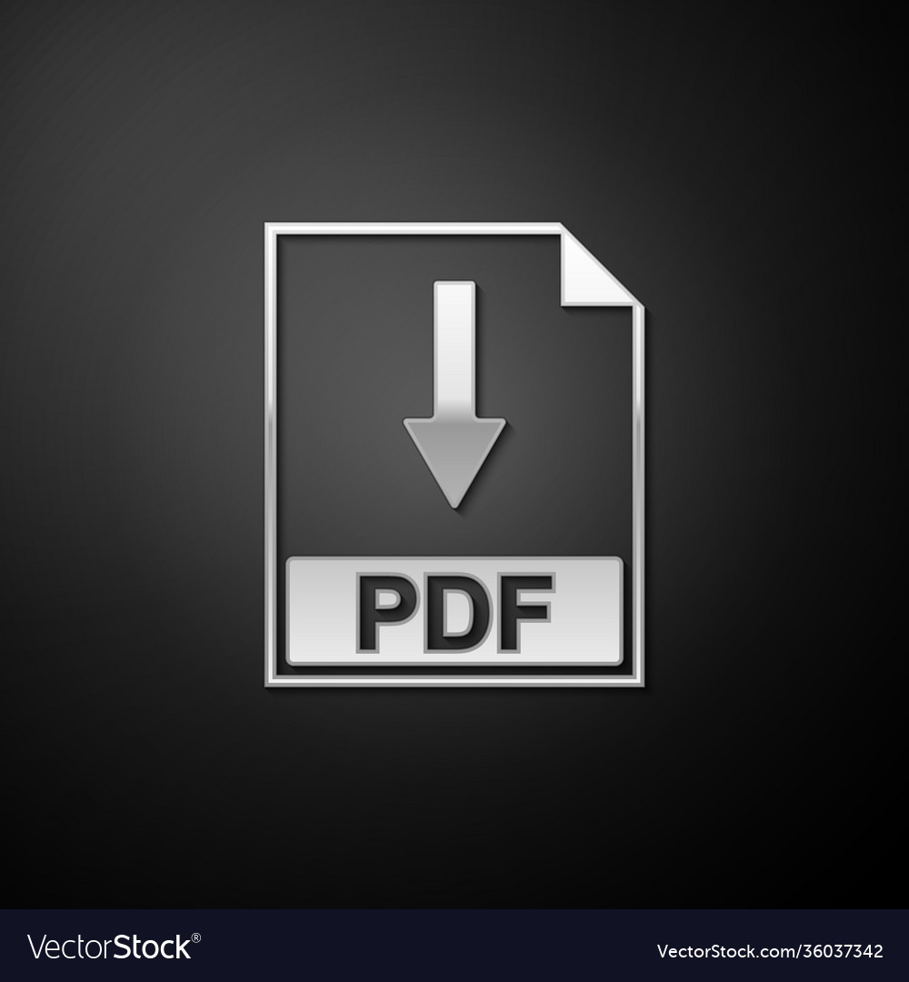 Silver pdf file document icon isolated on black