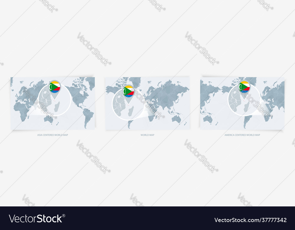 Three versions world map with enlarged