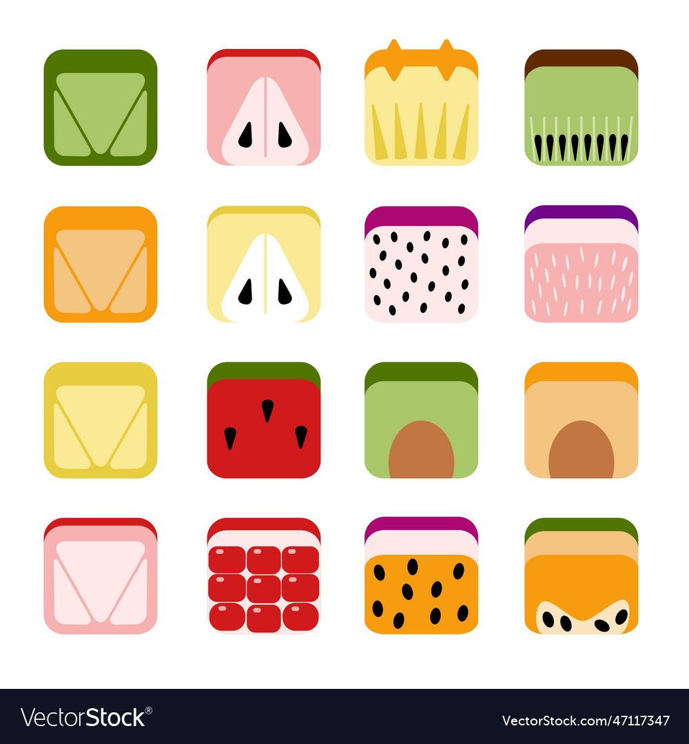 Abstract fruit icons set square shaped cube block