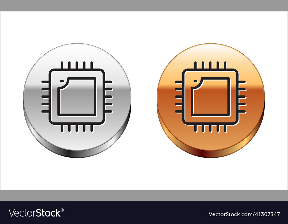 Black line computer processor with microcircuits vector image Black line computer processor with microcircuits