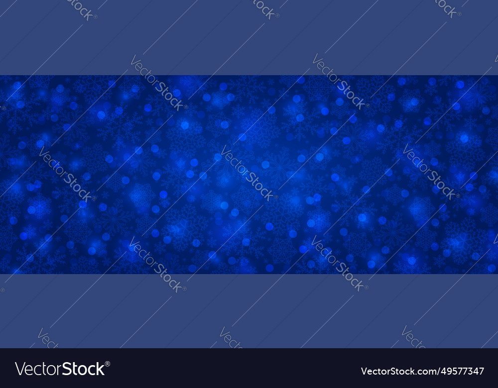 Blue christmas banner with snowflakes and bokeh