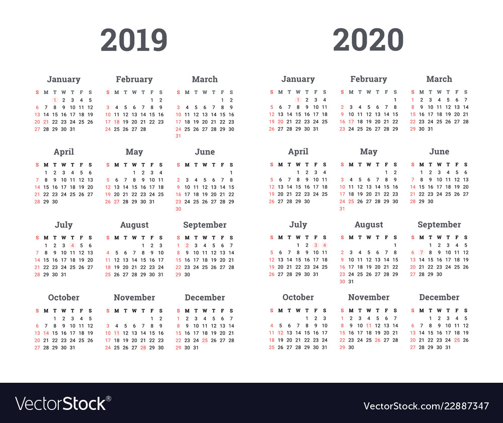 2019 And 2020 Yearly Calendar Printable - Printable Word Searches