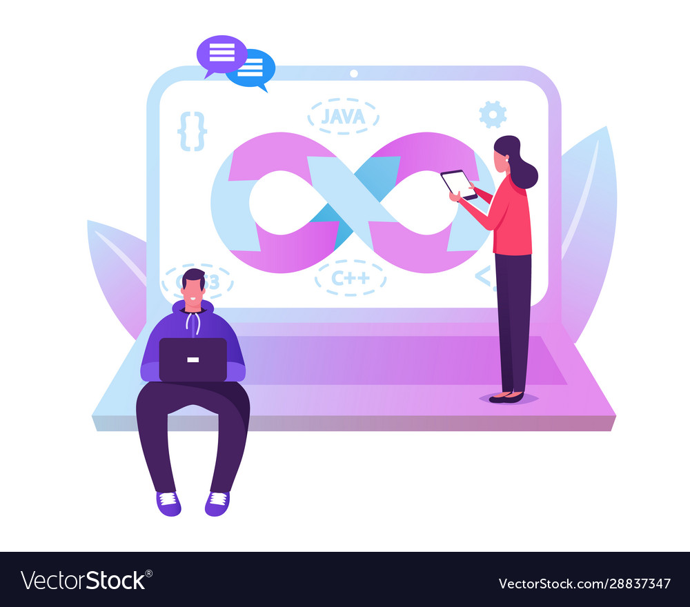 Devops specialists work collaboration programmer vector image Devops specialists work collaboration programmer