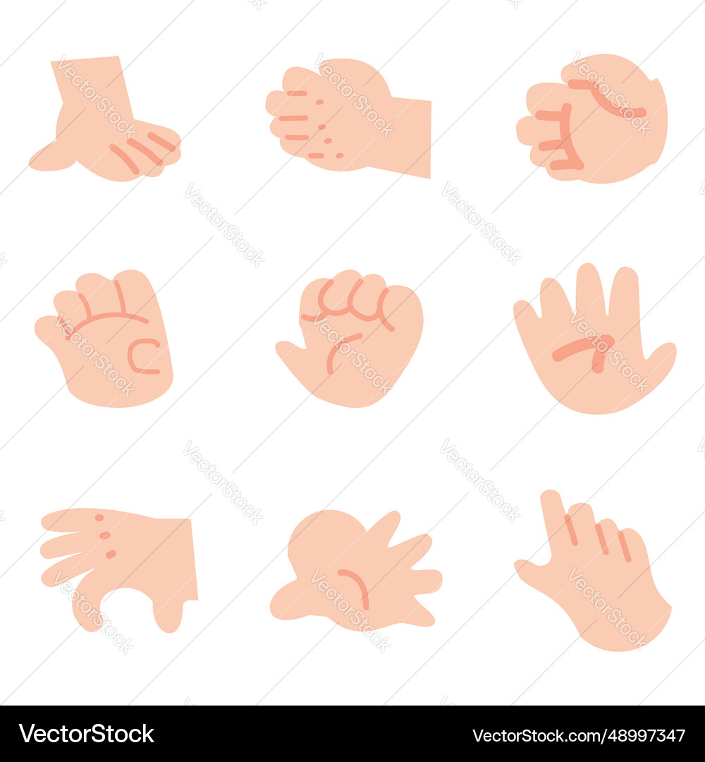 Different hand gestures cartoon set Royalty Free Vector