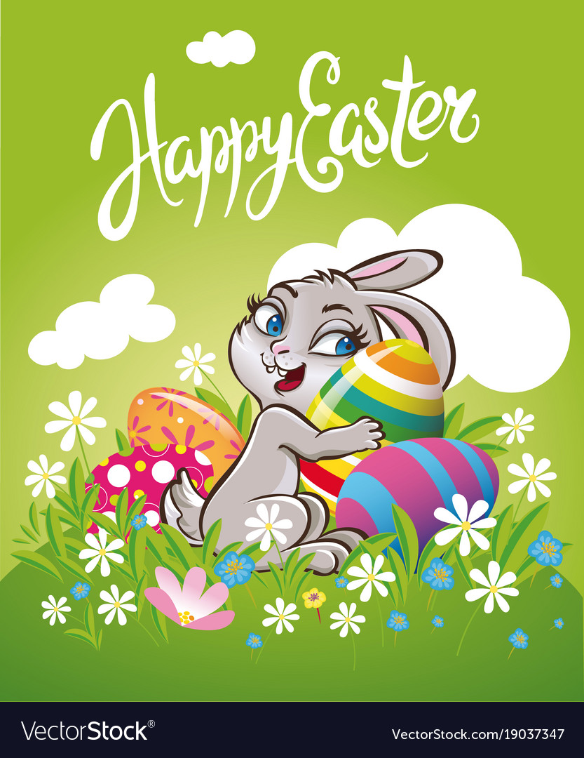 Easter bunny rabbit on the meadow with Royalty Free Vector