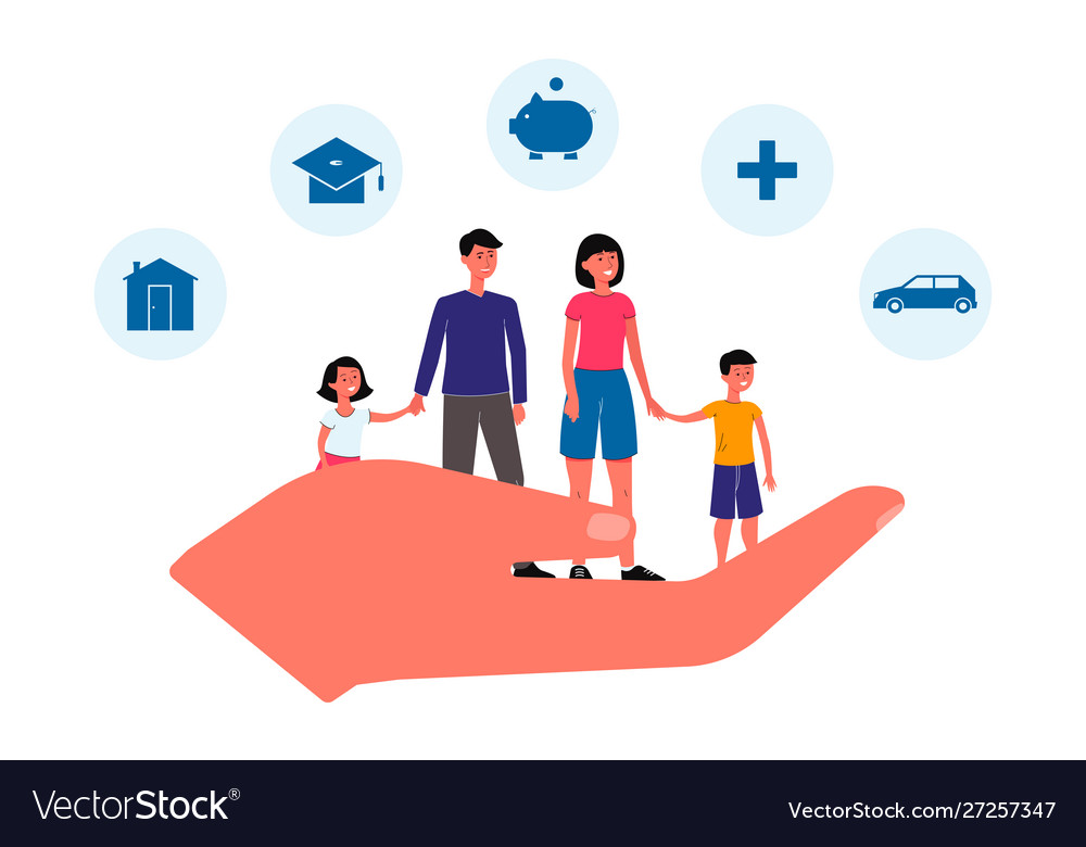 Family Insurance Banner Giant Hand Holding Vector Image